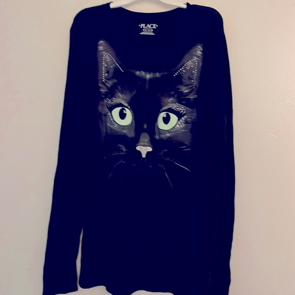 LONG SLEEVE CAT TEE, girls large, worn once excellent condition